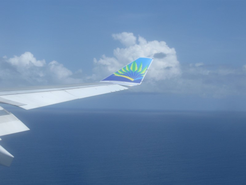 Aile de l'avion Air Caraibes allant vers l'île de Saint Martin